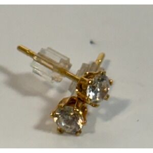 Stud Earrings Gold Clear‎ Cubic Zirconia Round Cut Solitaire Prongs